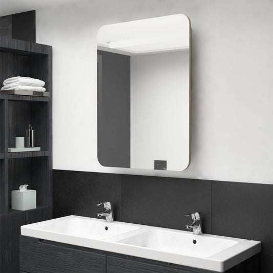 Armoire de salle de bain à miroir LED chêne 60x11x80 cm