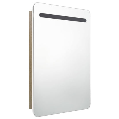 Armoire de salle de bain à miroir LED blanc et chêne 60x11x80cm