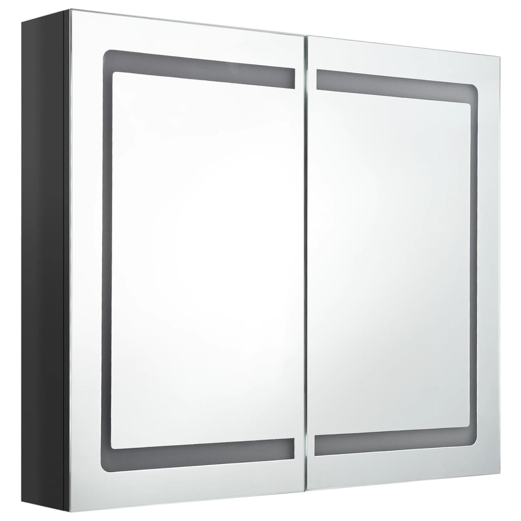 Armoire de salle de bain à miroir LED noir brillant 80x12x68 cm