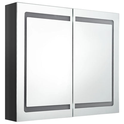 Armoire de salle de bain à miroir LED noir brillant 80x12x68 cm