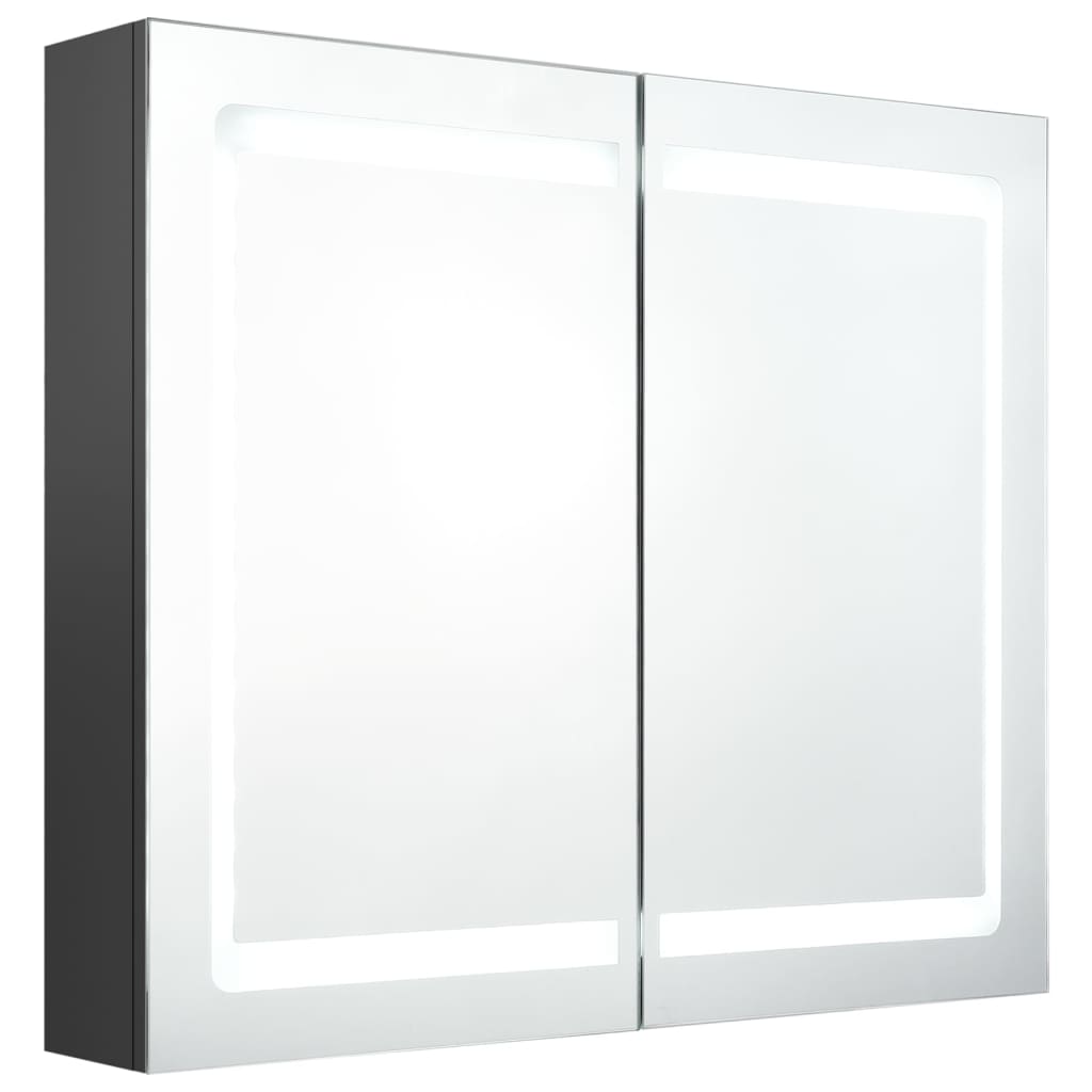 Armoire de salle de bain à miroir LED gris 80x12x68 cm