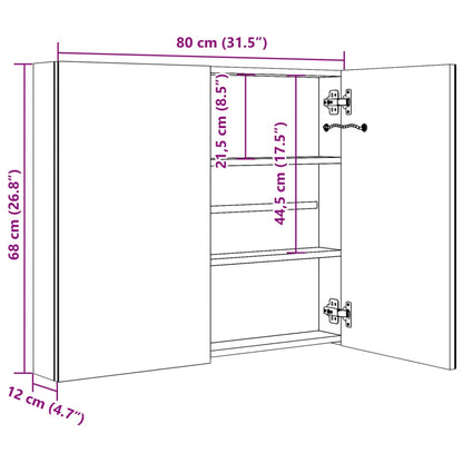 Armoire de salle de bain à miroir LED gris 80x12x68 cm