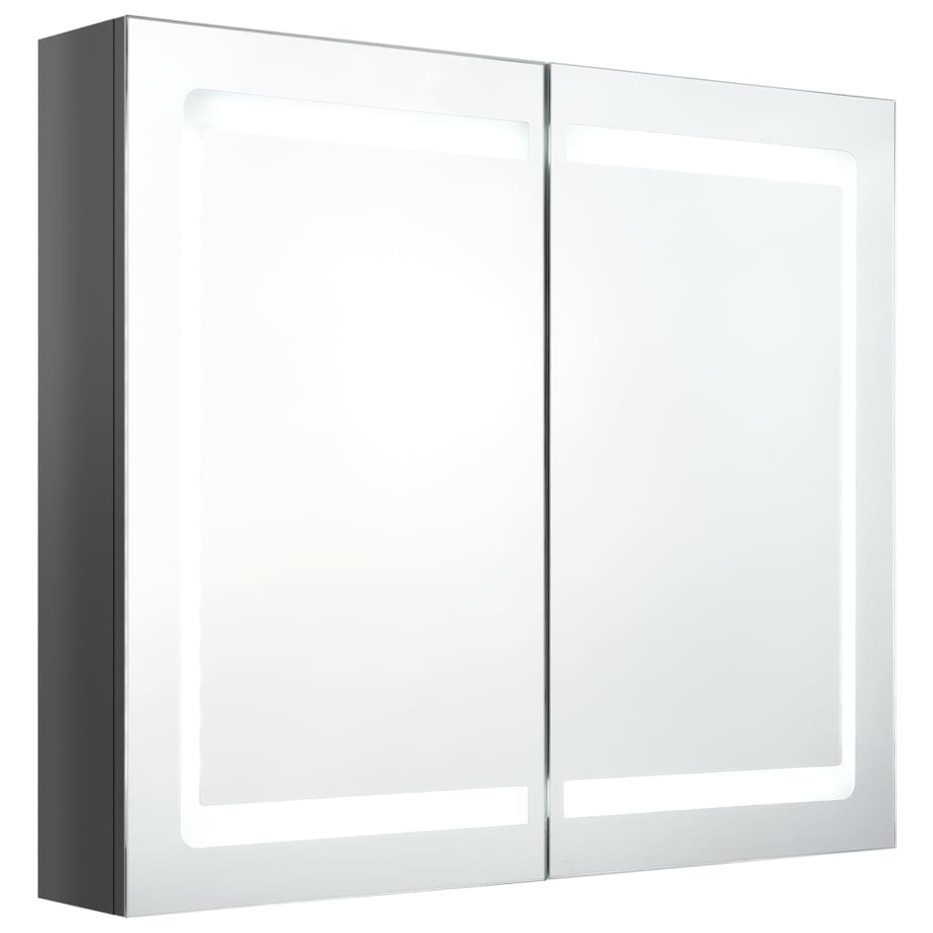 Armoire de salle de bain à miroir LED Gris brillant 80x12x68 cm