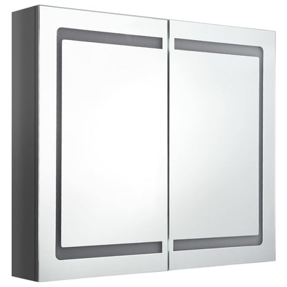 Armoire de salle de bain à miroir LED Gris brillant 80x12x68 cm