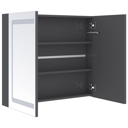 Armoire de salle de bain à miroir LED Gris brillant 80x12x68 cm