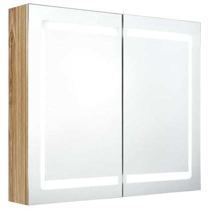 Armoire de salle de bain à miroir LED Chêne 80x12x68 cm