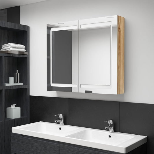 Armoire de salle de bain à miroir LED Chêne 80x12x68 cm