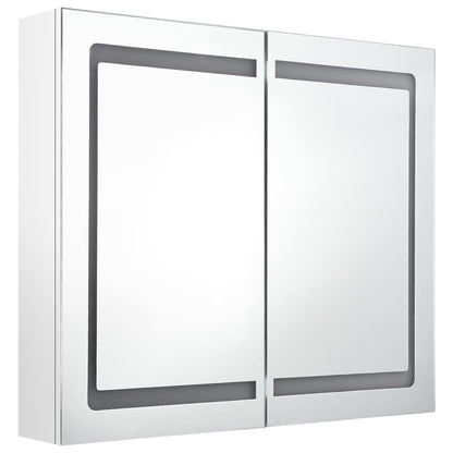 Armoire de salle de bain à miroir LED Blanc brillant 80x12x68cm