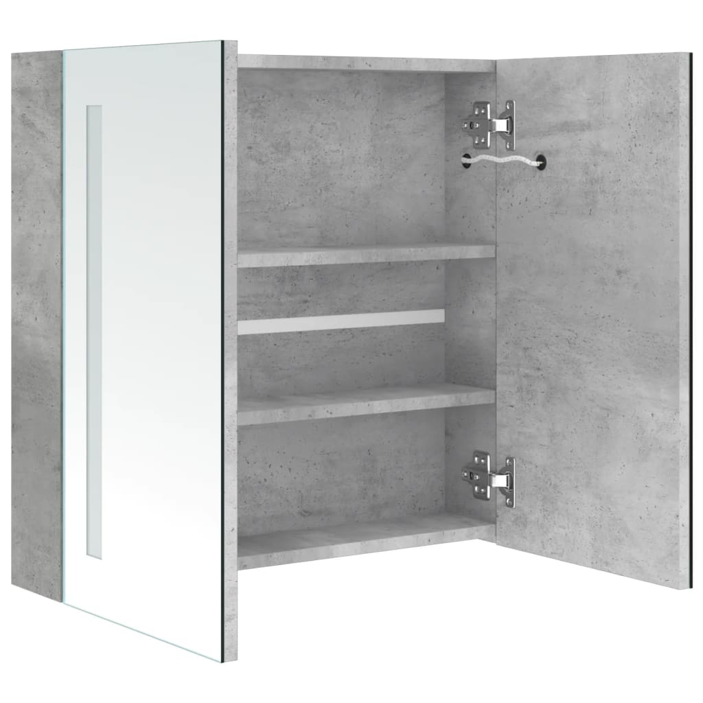 Armoire de salle de bain à miroir LED Gris béton 62x14x60 cm