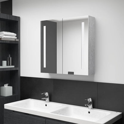 Armoire de salle de bain à miroir LED Gris béton 62x14x60 cm