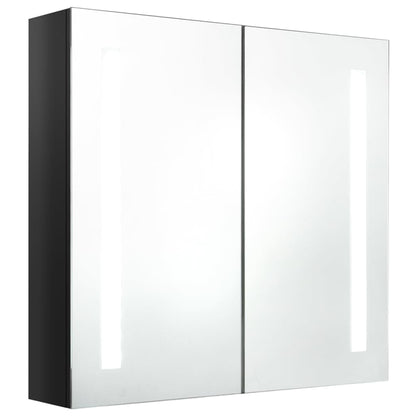 Armoire de salle de bain à miroir LED noir brillant 62x14x60 cm