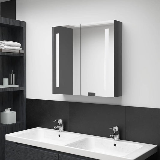 Armoire de salle de bain à miroir LED Gris brillant 62x14x60 cm