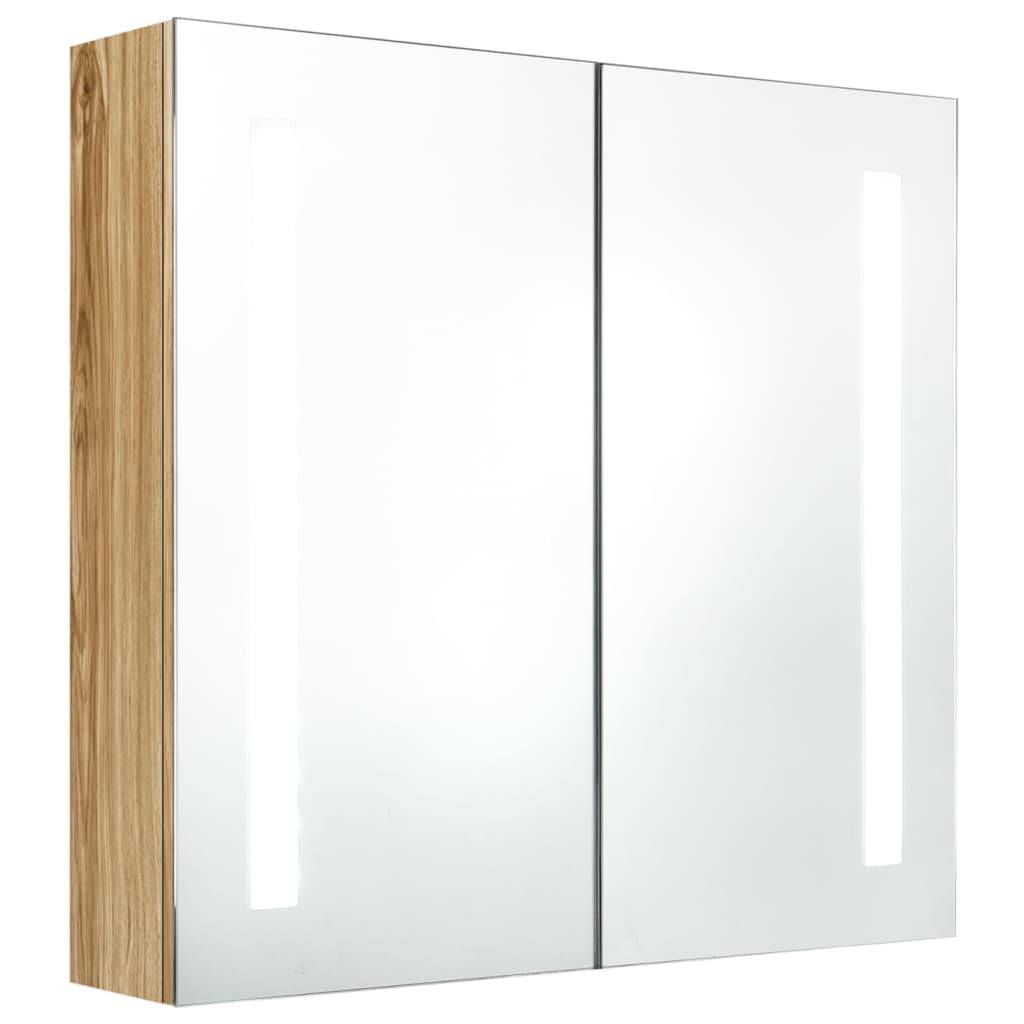 Armoire de salle de bain à miroir LED Chêne 62x14x60 cm