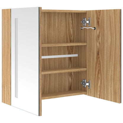 Armoire de salle de bain à miroir LED Chêne 62x14x60 cm