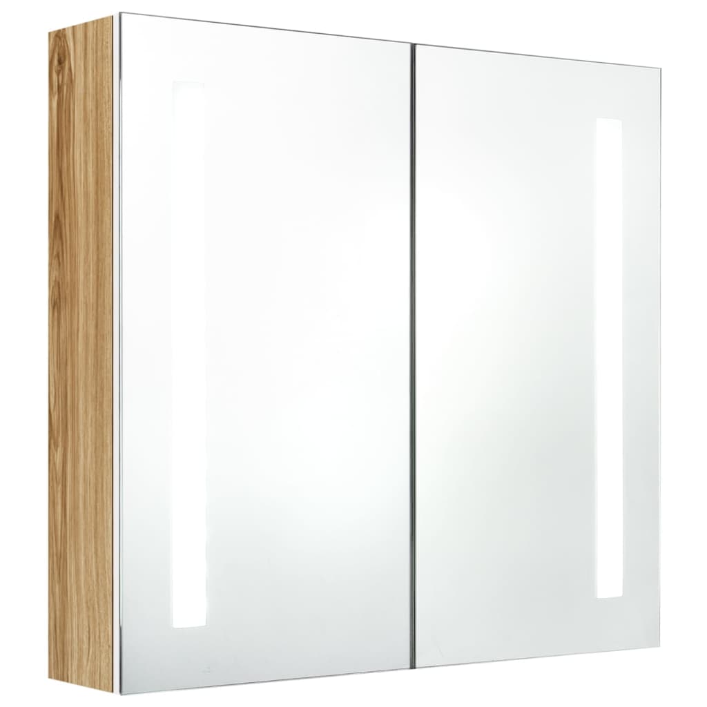 Armoire de salle de bain à miroir LED blanc et chêne 62x14x60cm