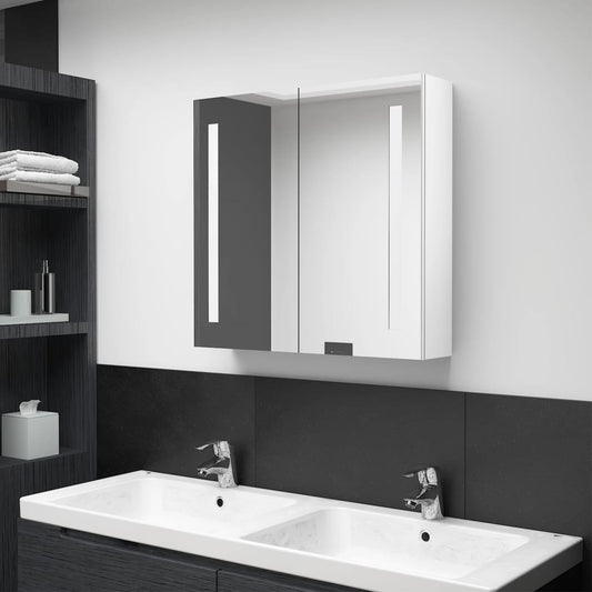 Armoire de salle de bain à miroir LED Blanc brillant 62x14x60cm