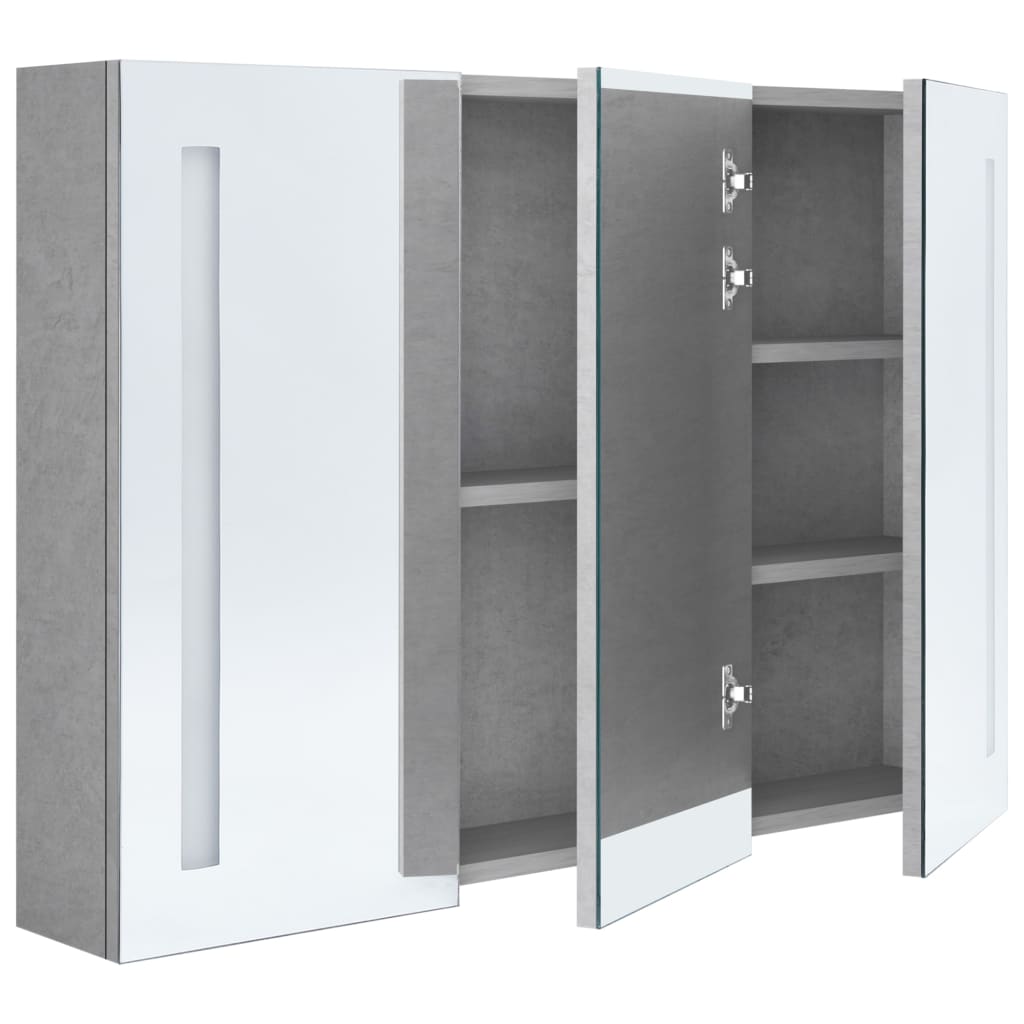 Armoire de salle de bain à miroir LED Gris béton 89x14x62 cm