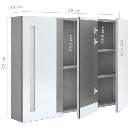 Armoire de salle de bain à miroir LED Gris béton 89x14x62 cm