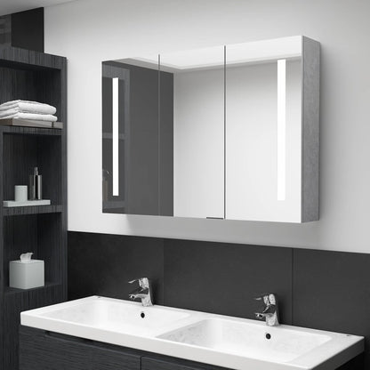 Armoire de salle de bain à miroir LED Gris béton 89x14x62 cm