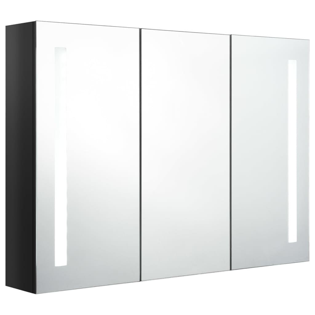 Armoire de salle de bain à miroir LED 89x14x62 cm noir brillant