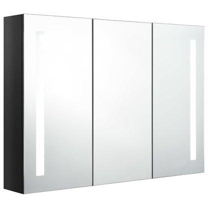 Armoire de salle de bain à miroir LED 89x14x62 cm noir brillant