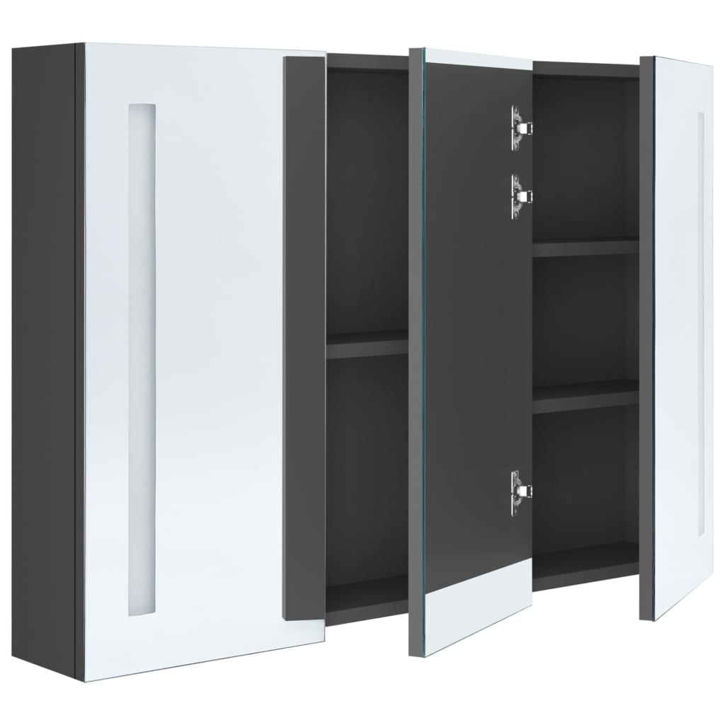 Armoire de salle de bain à miroir LED 89x14x62 cm Gris