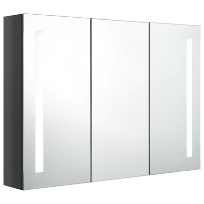 Armoire de salle de bain à miroir LED 89x14x62 cm Gris brillant