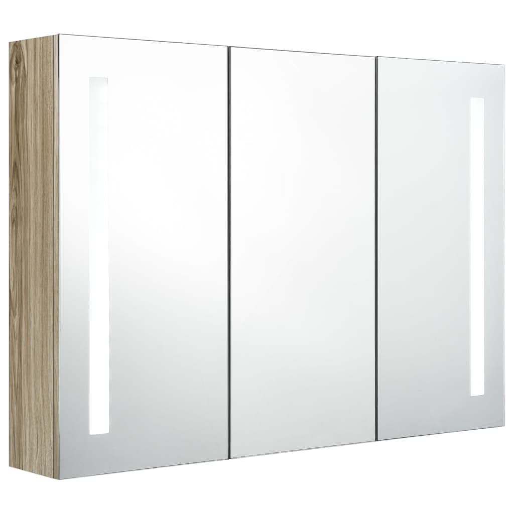 Armoire de salle de bain à miroir LED 89x14x62 cm chêne