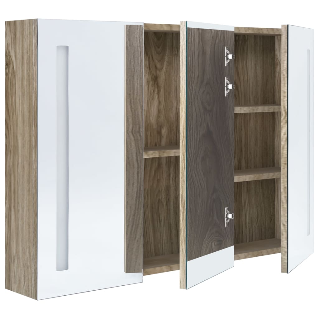 Armoire de salle de bain à miroir LED 89x14x62 cm chêne