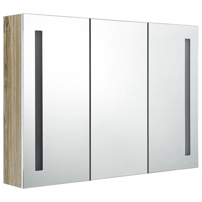 Armoire de salle de bain à miroir LED 89x14x62cm blanc et chêne