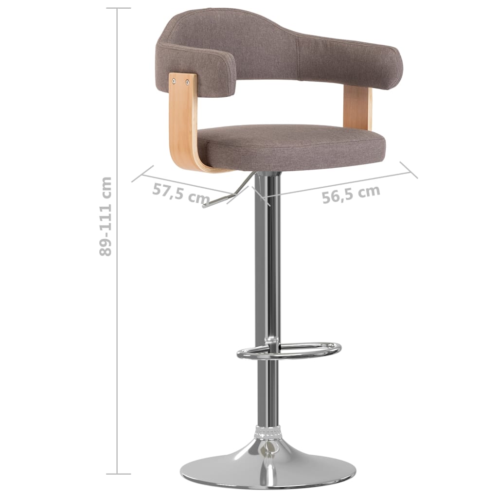 Tabourets de bar lot de 2 taupe bois courbé et tissu