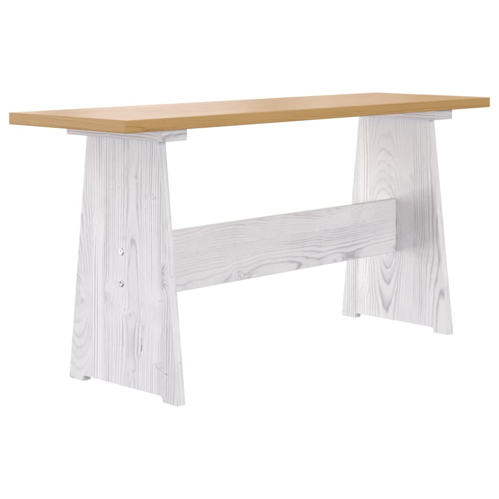 Table à manger et banc REINE marron miel blanc bois pin solide