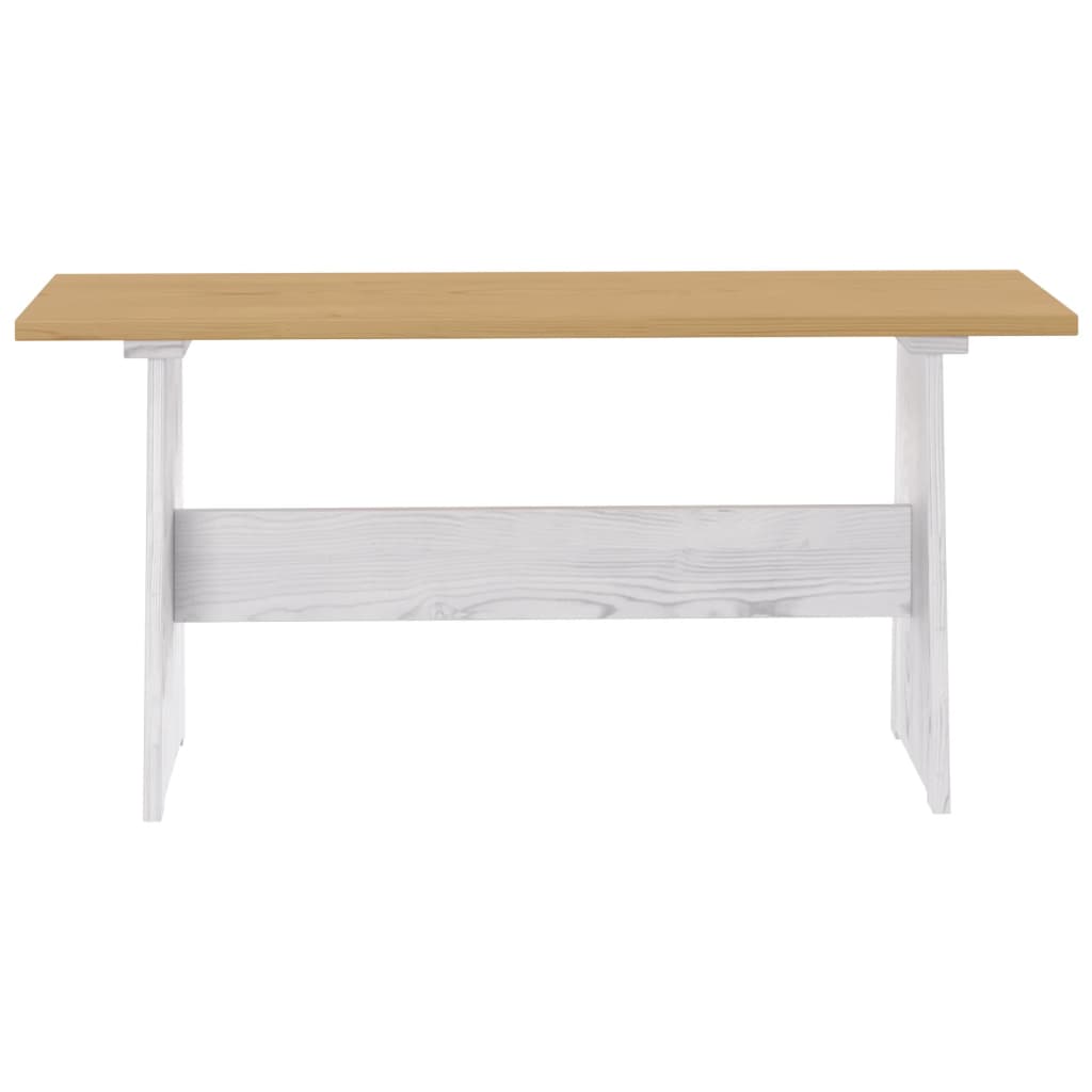 Table à manger et banc REINE marron miel blanc bois pin solide