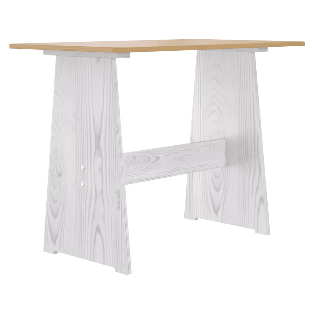 Table à manger et banc REINE marron miel blanc bois pin solide