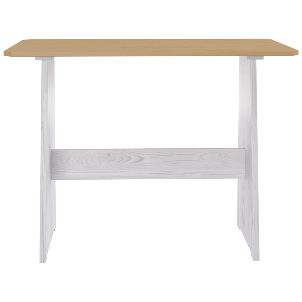 Table à manger et banc REINE marron miel blanc bois pin solide