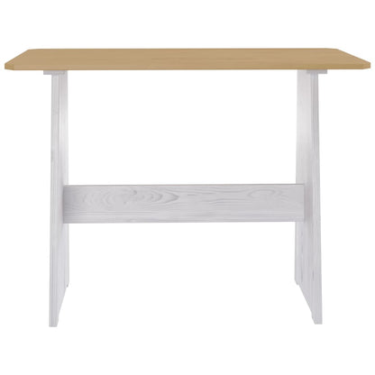 Table à manger et banc REINE marron miel blanc bois pin solide