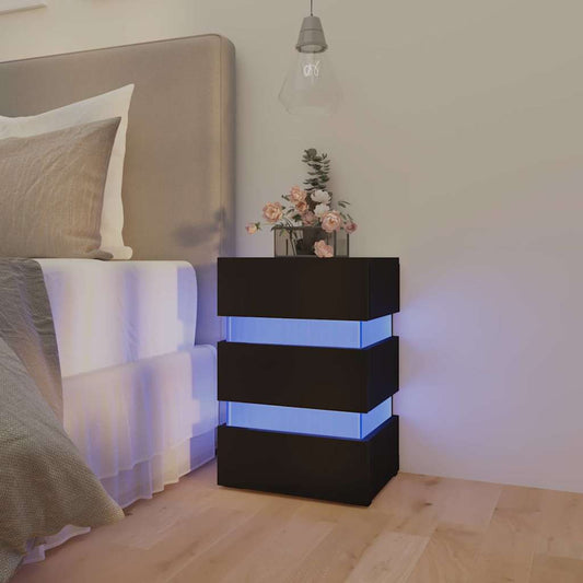 Table de chevet à LED Noir 45x35x67 cm Bois d'ingénierie