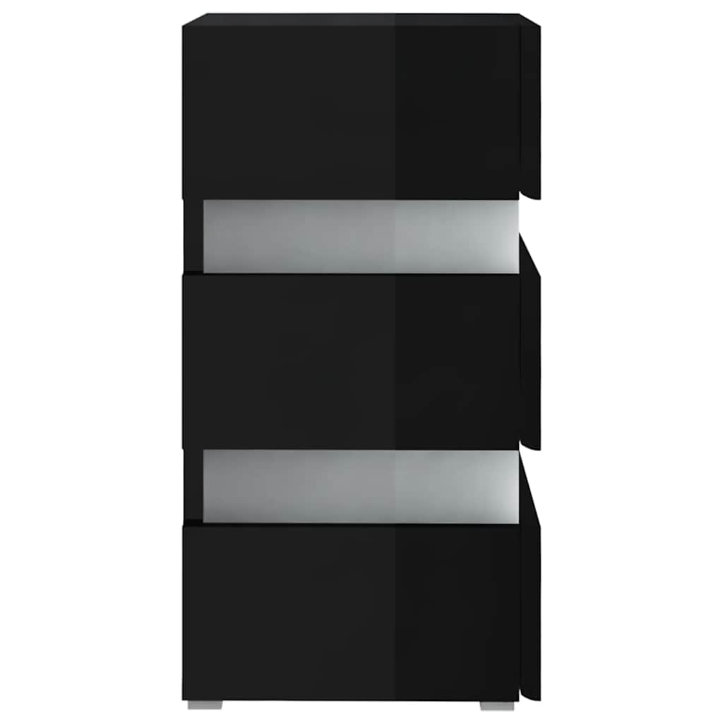 Table de chevet à LED noir brillant 45x35x67 cm bois ingénierie