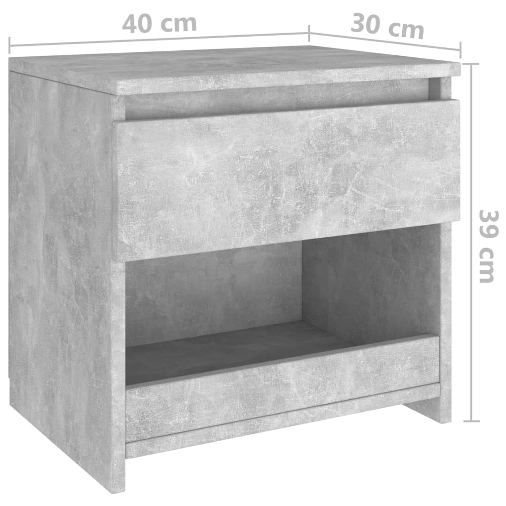 Tables de chevet 2 pcs Gris béton 40x30x39 cm Aggloméré