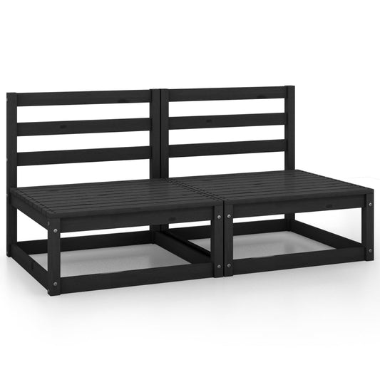 Canapés centraux de jardin 2 pcs noir bois de pin massif