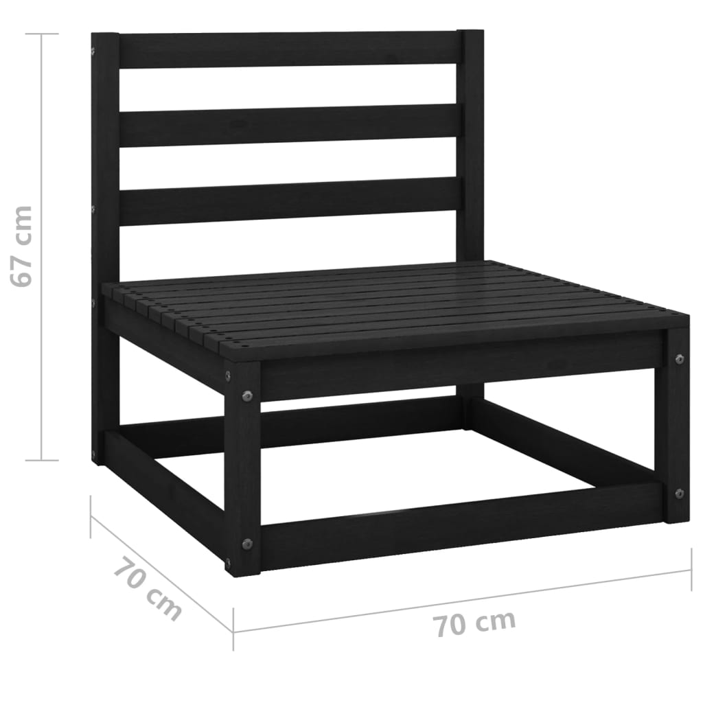 Canapés centraux de jardin 2 pcs noir bois de pin massif