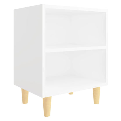 Table de chevet avec pieds en bois massif Blanc 40x30x50 cm