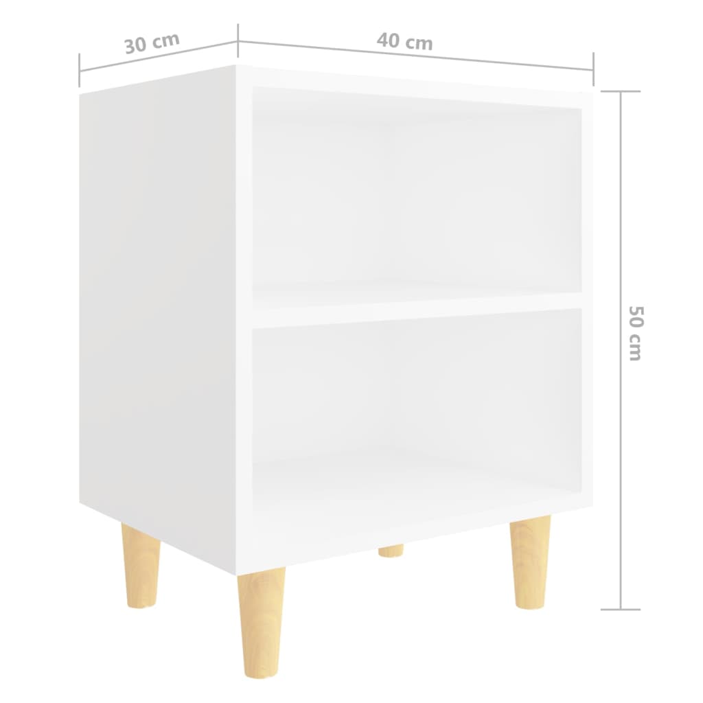 Table de chevet avec pieds en bois massif Blanc 40x30x50 cm