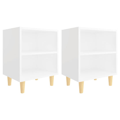 Tables de chevet avec pieds en bois 2 pcs Blanc 40x30x50 cm