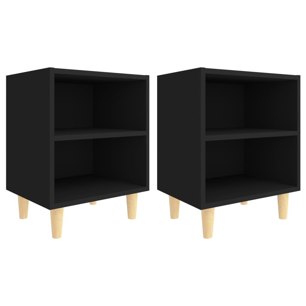 Tables de chevet avec pieds en bois 2 pcs Noir 40x30x50 cm