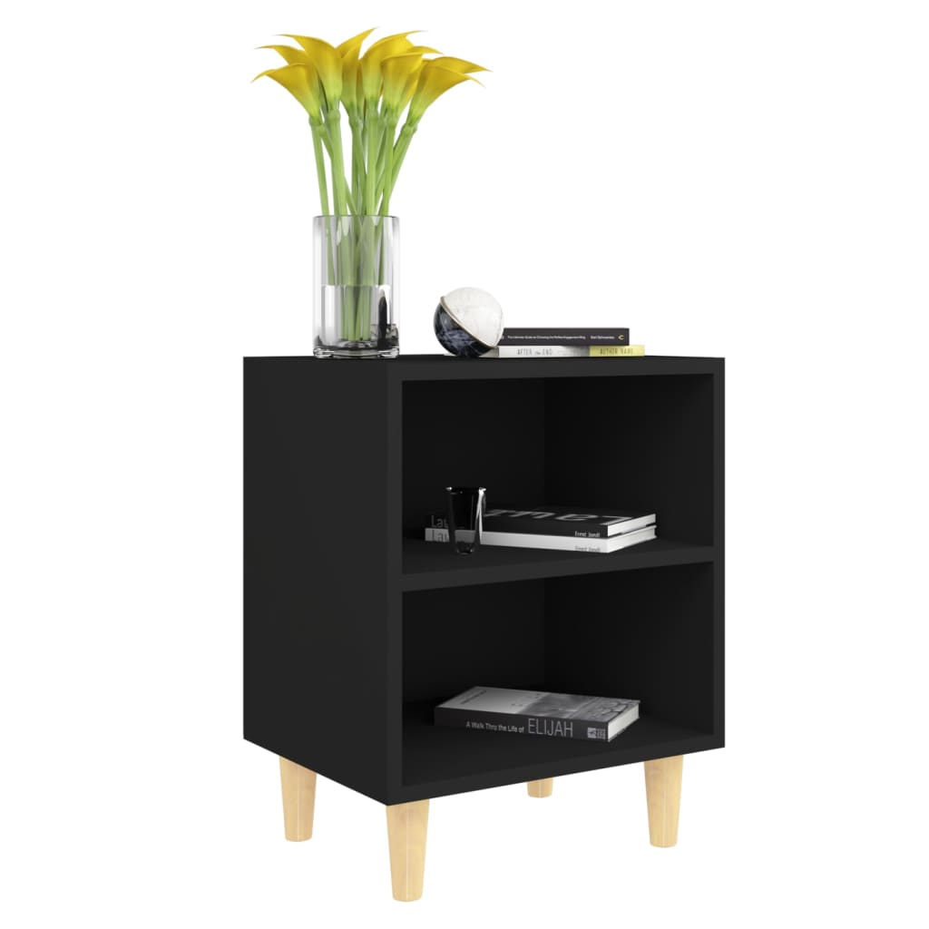 Tables de chevet avec pieds en bois 2 pcs Noir 40x30x50 cm