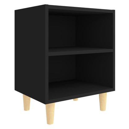 Tables de chevet avec pieds en bois 2 pcs Noir 40x30x50 cm