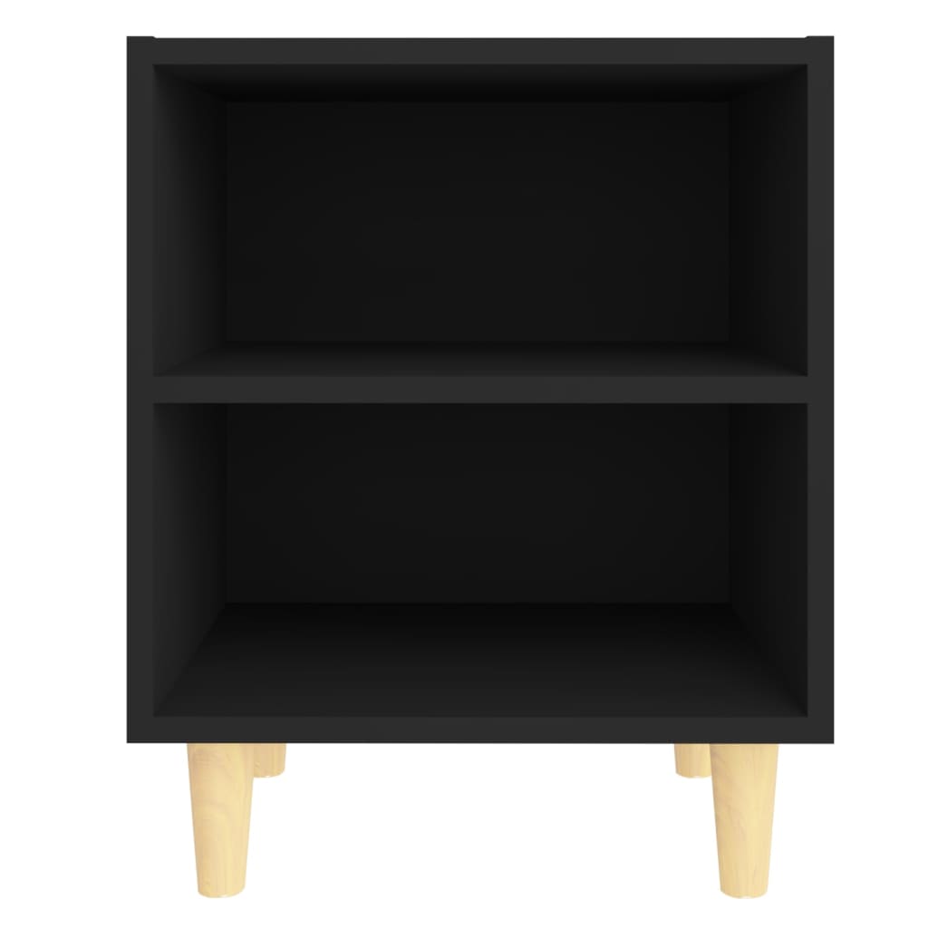 Tables de chevet avec pieds en bois 2 pcs Noir 40x30x50 cm