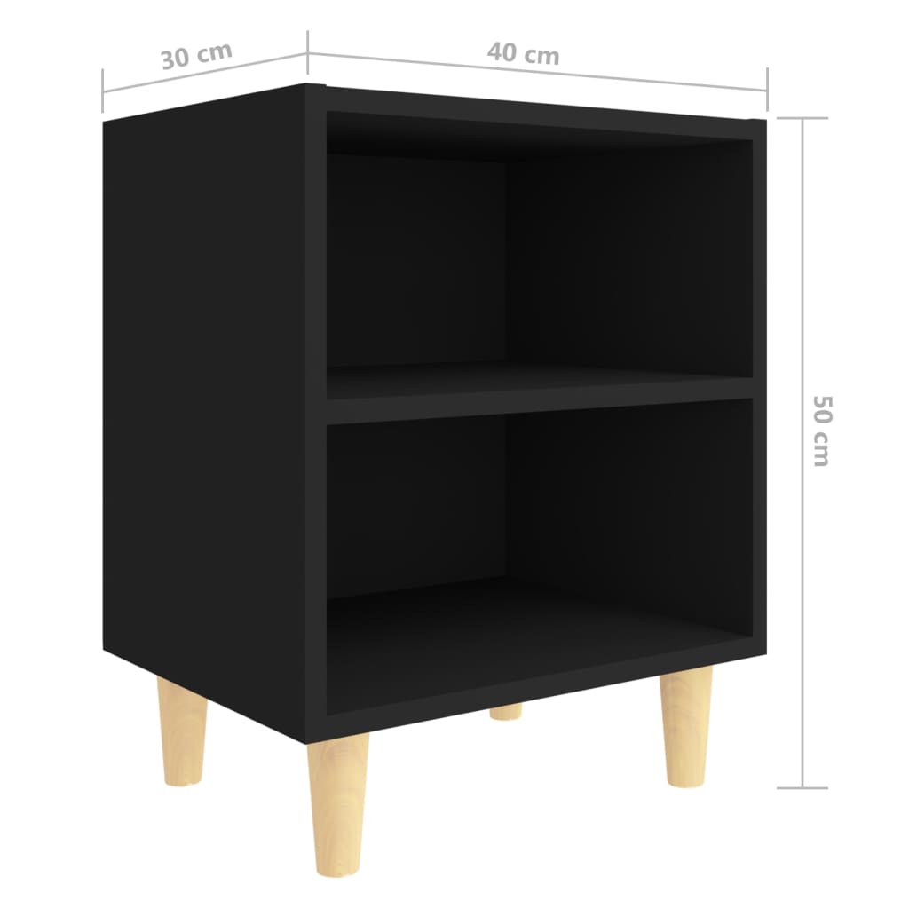 Tables de chevet avec pieds en bois 2 pcs Noir 40x30x50 cm