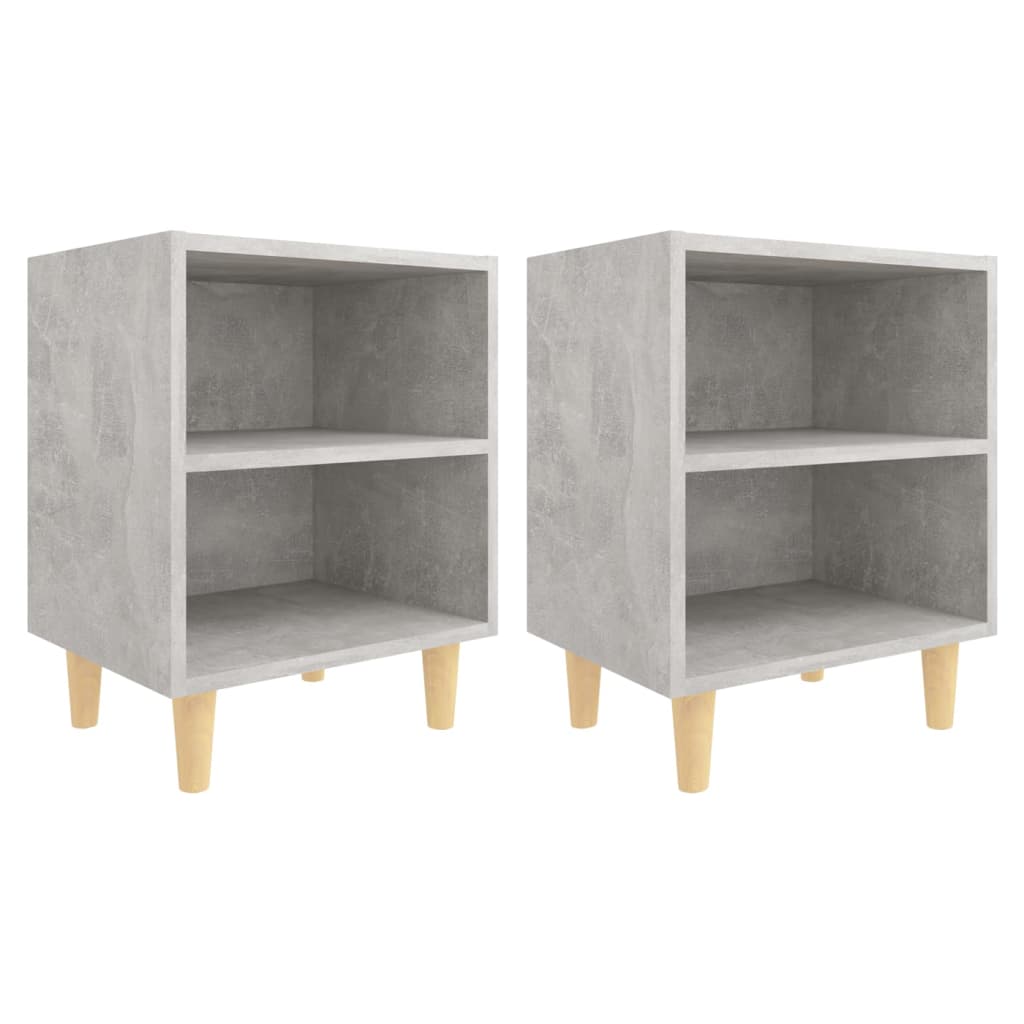 Tables de chevet avec pieds en bois 2 pcs Gris béton 40x30x50cm